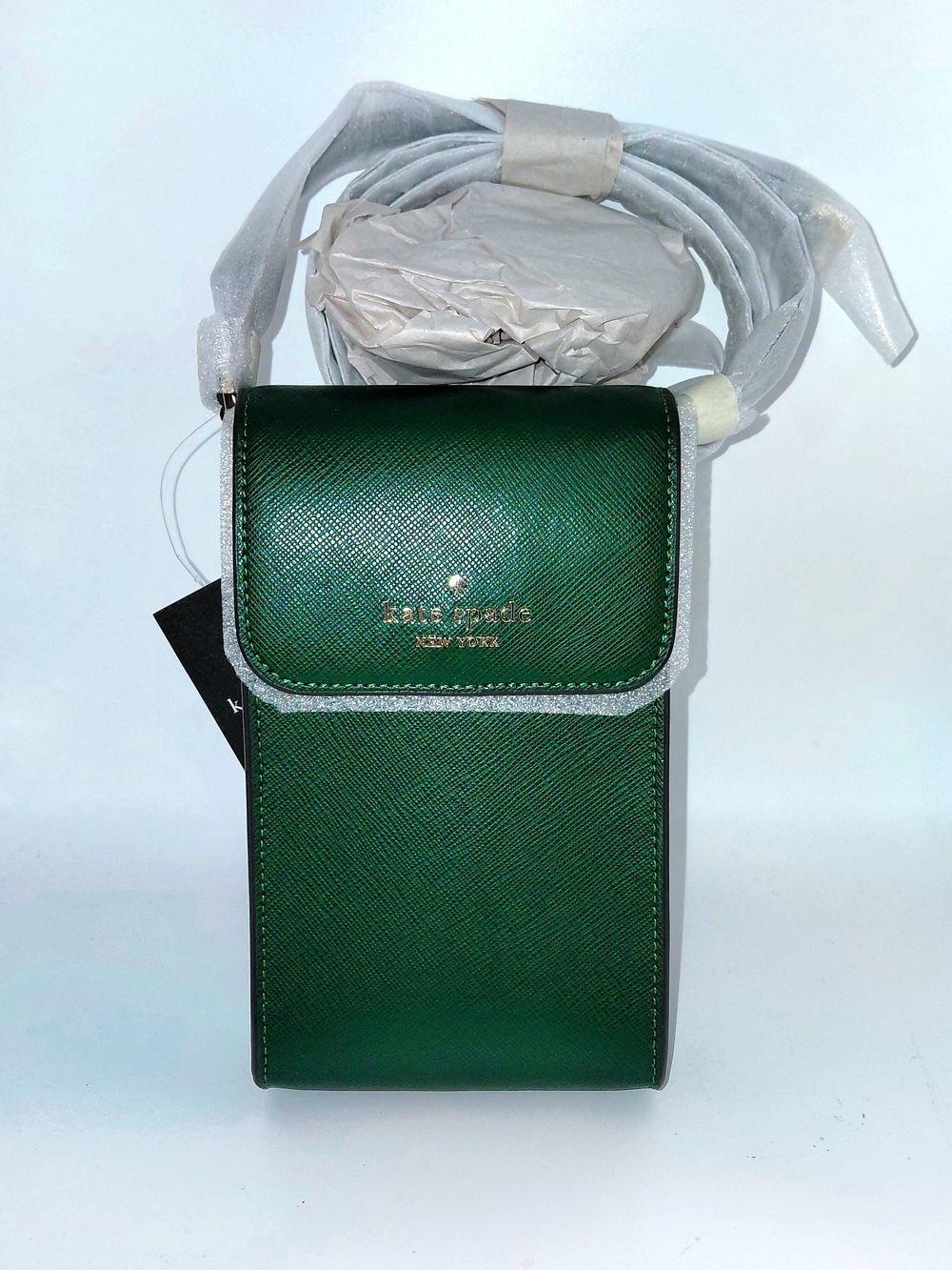NWT Kate Spade Madison North South  Green Saffiano Leather Phone Crossbody Bag.